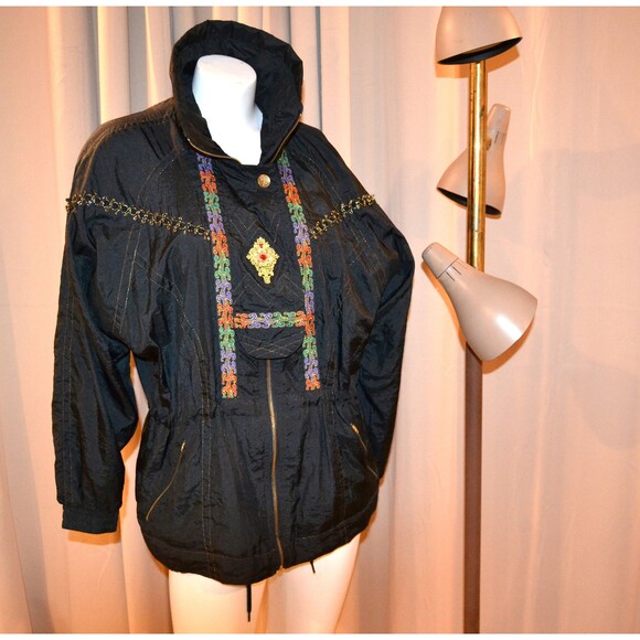 Vintage Jacket Bomber Baroque Black with Baroque Metallic Gold and Jewel Crest - Picture 1 of 6